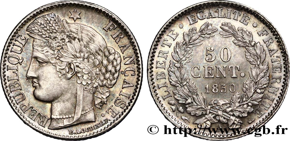 50 centimes Cérès, IIe République 1850 Paris F.184/2 SPL62 