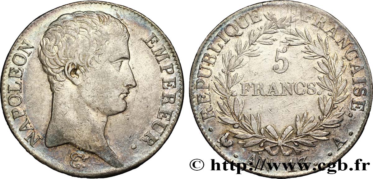 5 francs Napoléon Empereur, Calendrier révolutionnaire 1805 Paris F.303/2 XF45 