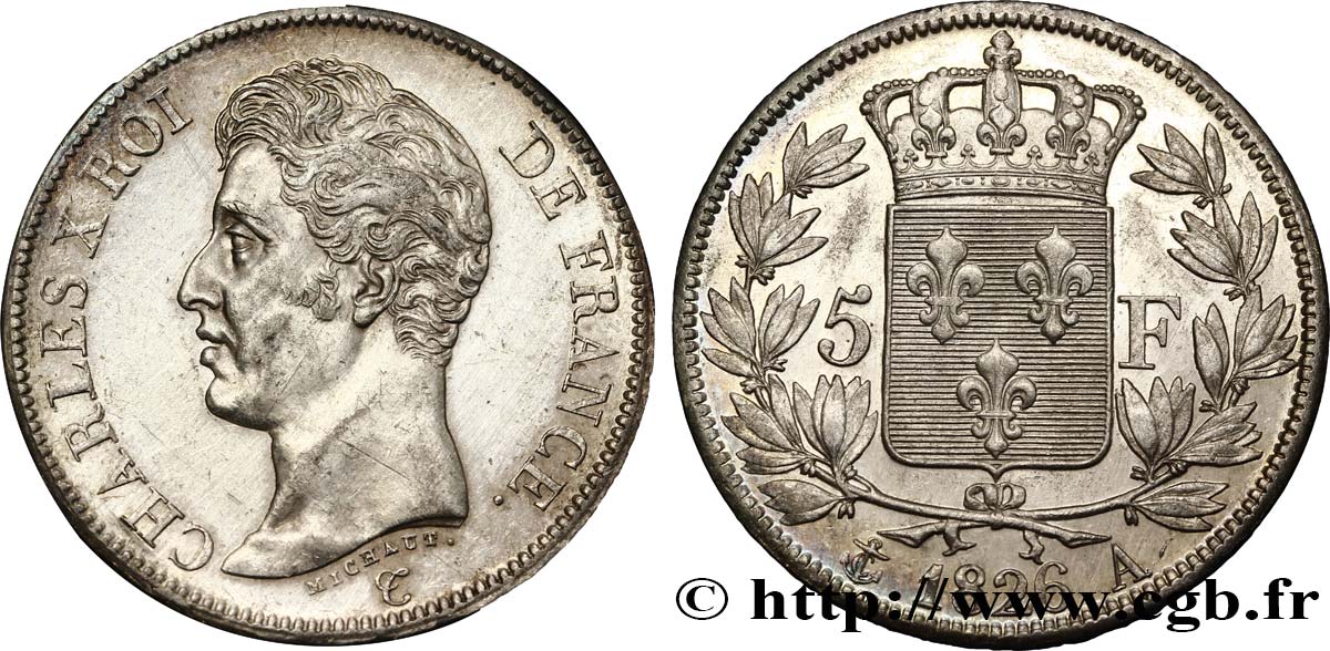 5 francs Charles X, 1er type 1826 Paris F.310/15 SS53 