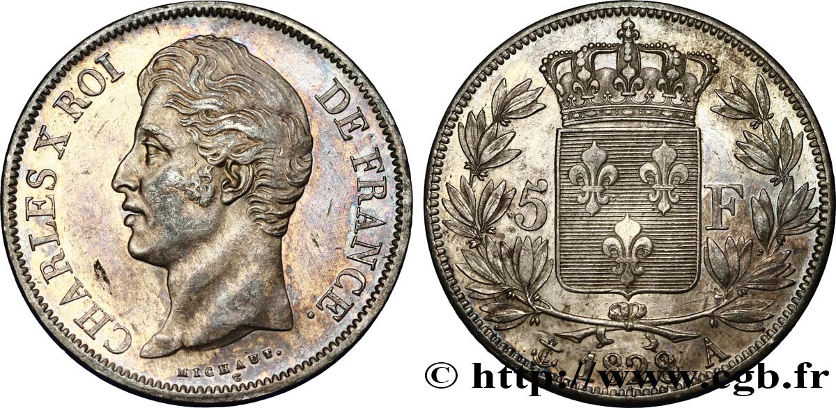5 francs Charles X, 2e type 1828 Paris F.311/14 AU52 