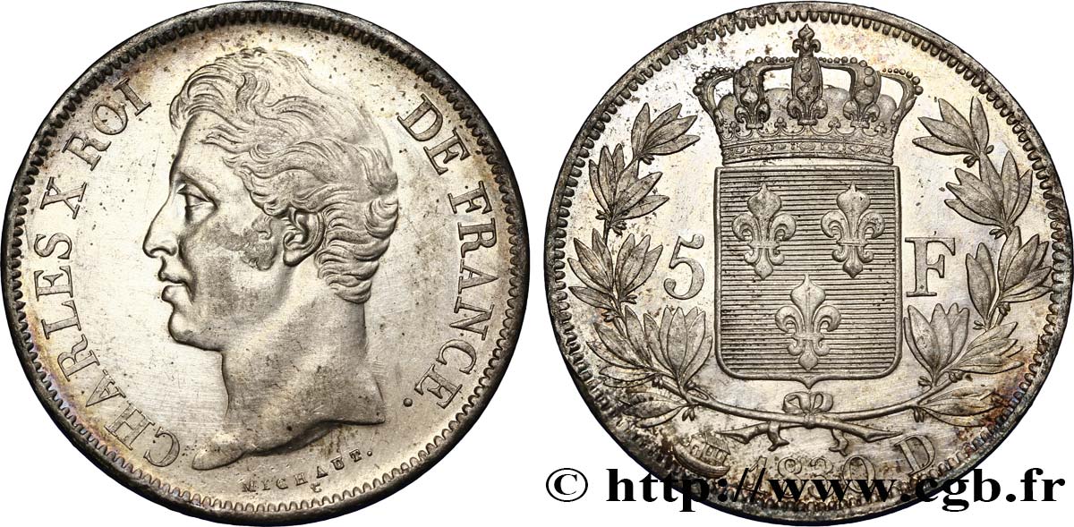 5 francs Charles X, 2e type 1830 Lyon F.311/43 AU50 