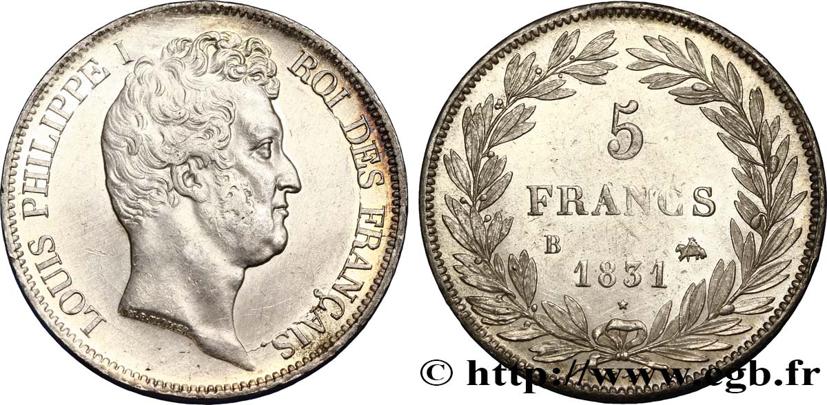 5 francs type Tiolier avec le I, tranche en creux 1831 Rouen F.315/15 BB48 