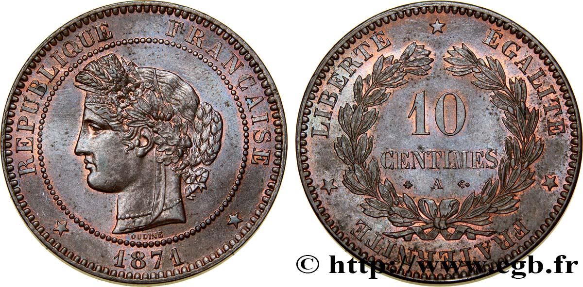 10 centimes Cérès 1871 Paris F.135/5 EBC62 