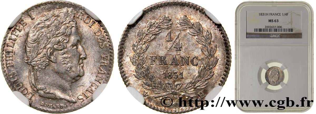 1/4 franc Louis-Philippe 1831 La Rochelle F.166/5 MS63 NGC