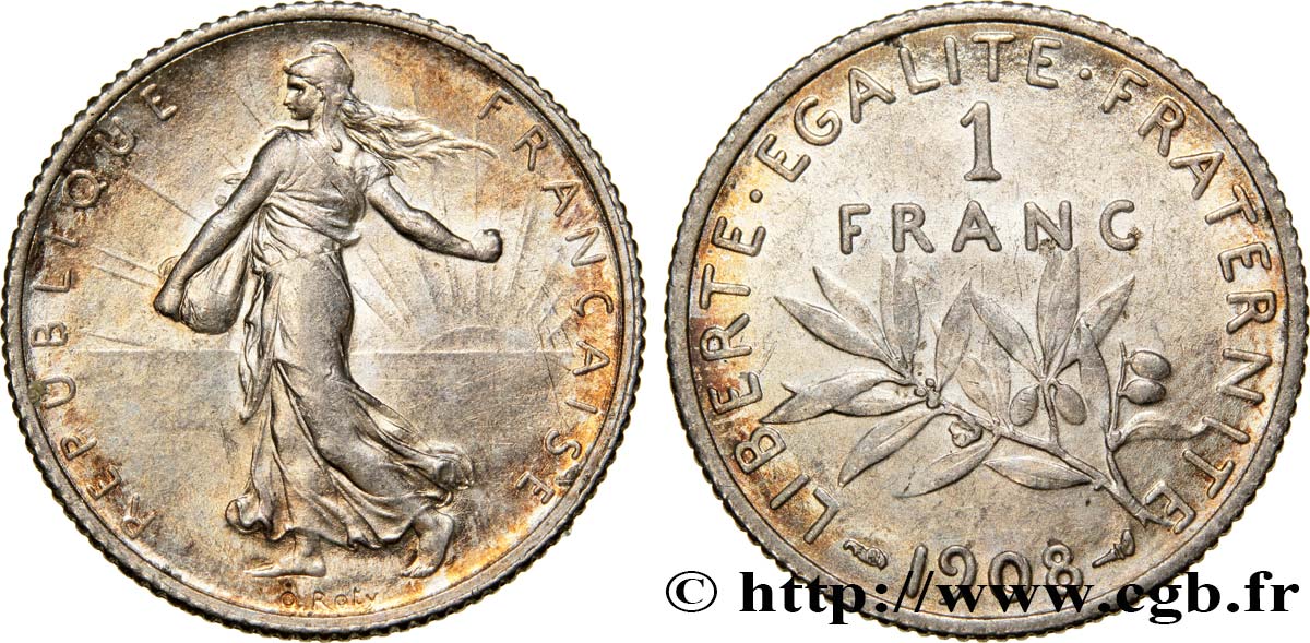 1 franc Semeuse 1908 Paris F.217/13 AU55 