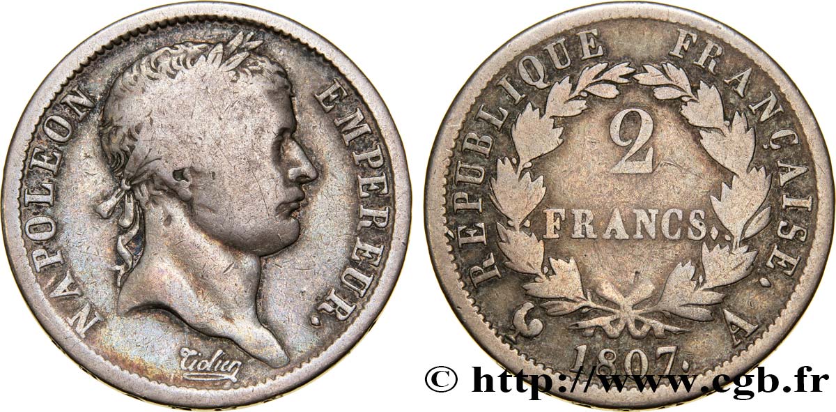 2 francs Napoléon Ier tête laurée, République française 1807 Paris F.254/2 SGE12 