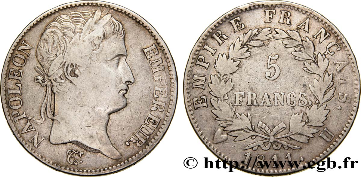 5 francs Napoléon Empereur, Empire français 1811 Turin F.307/39 MB30 