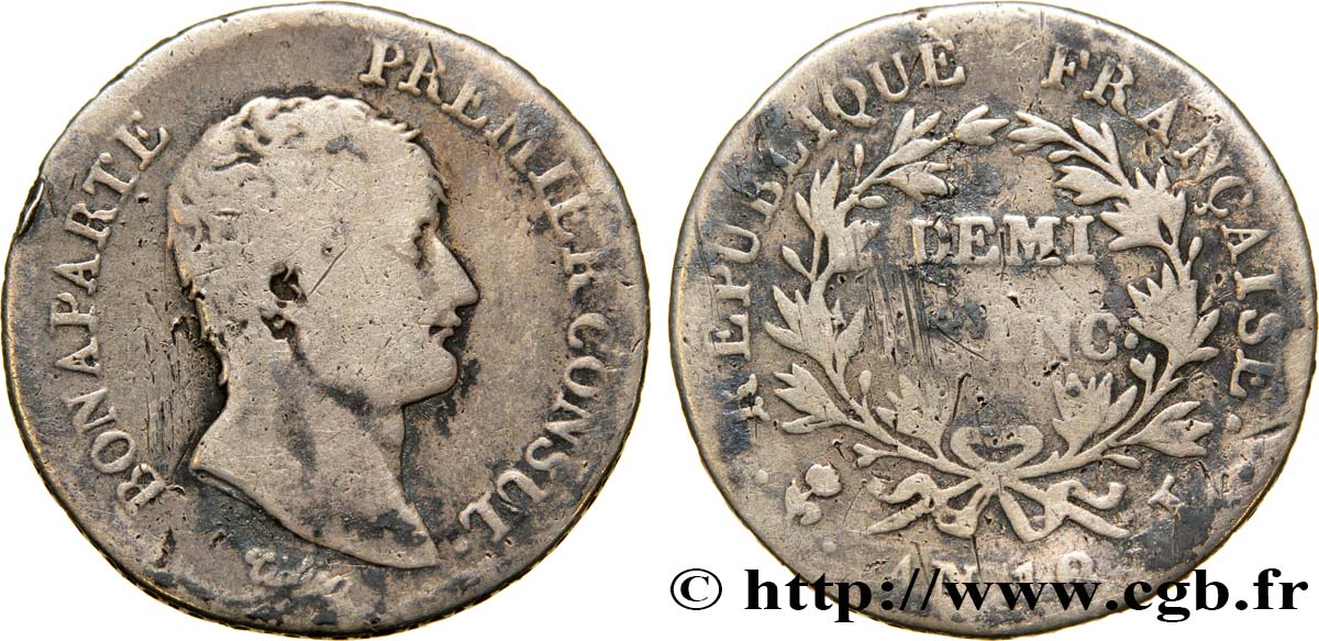 Demi-franc Bonaparte Premier Consul 1804 Bayonne F.173/9 VG10 