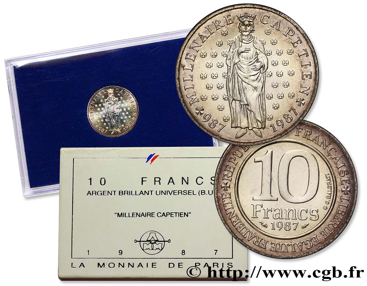 Brillant Universel argent 10 francs Millénaire Capétien 1987 Paris F5.1301 4 MS68 