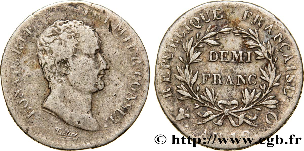 Demi-franc Bonaparte Premier Consul 1804 Perpignan F.173/12 TB30 
