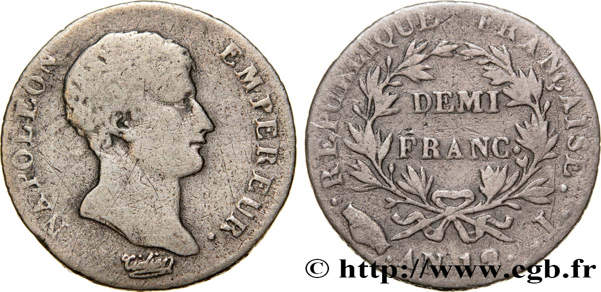 Demi-franc Napoléon Empereur, Calendrier révolutionnaire 1804 Limoges F.174/5 B12 