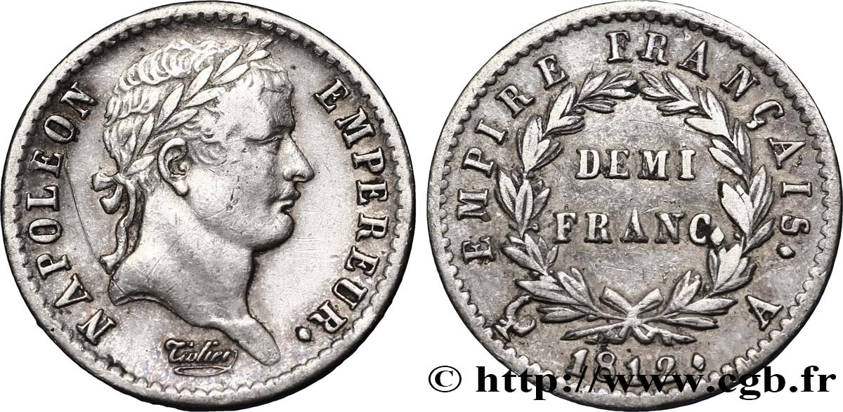 Demi-franc Napoléon Ier tête laurée, Empire français 1812 Paris F.178/35 TTB48 