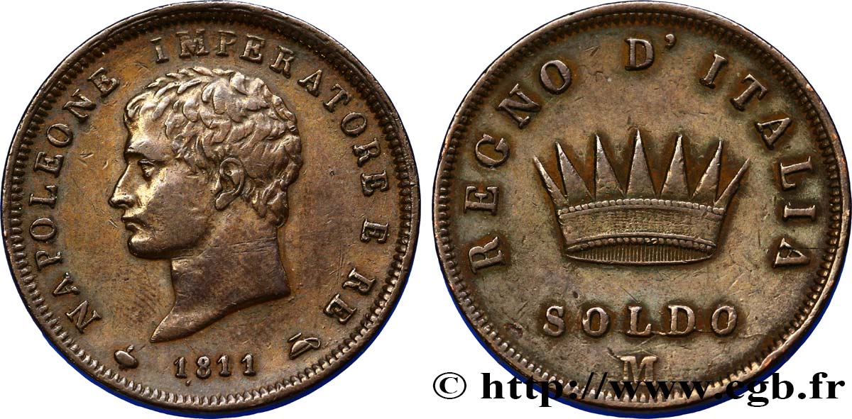 Soldo Napoléon Empereur et Roi d’Italie, 2eme type 1811 Milan M.301  BB45 