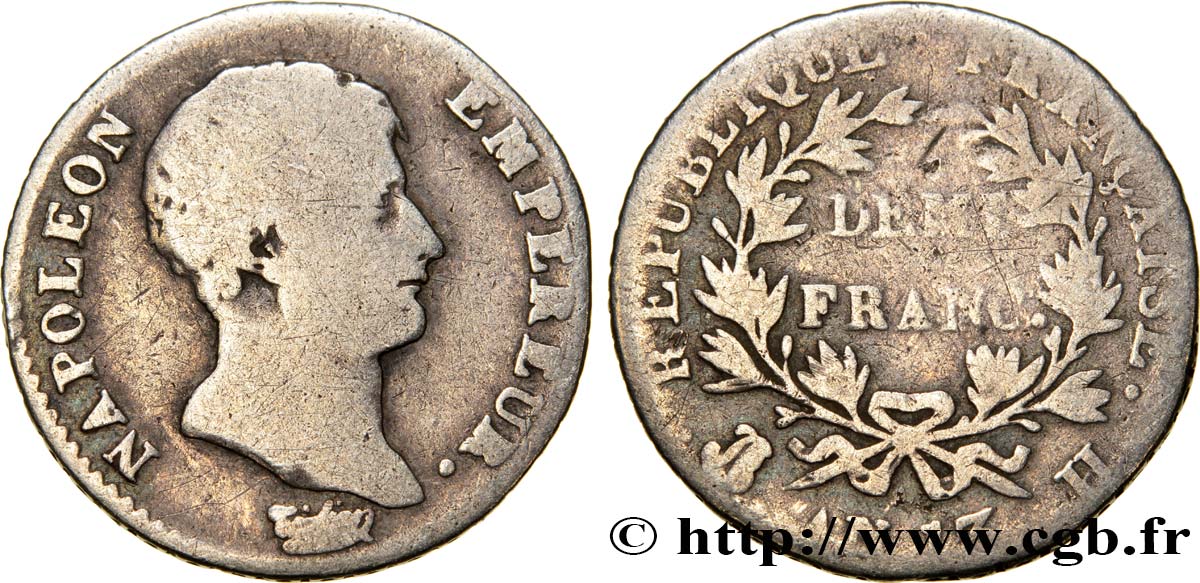 Demi-franc Napoléon Empereur, Calendrier révolutionnaire 1805 La Rochelle F.174/14 RC8 