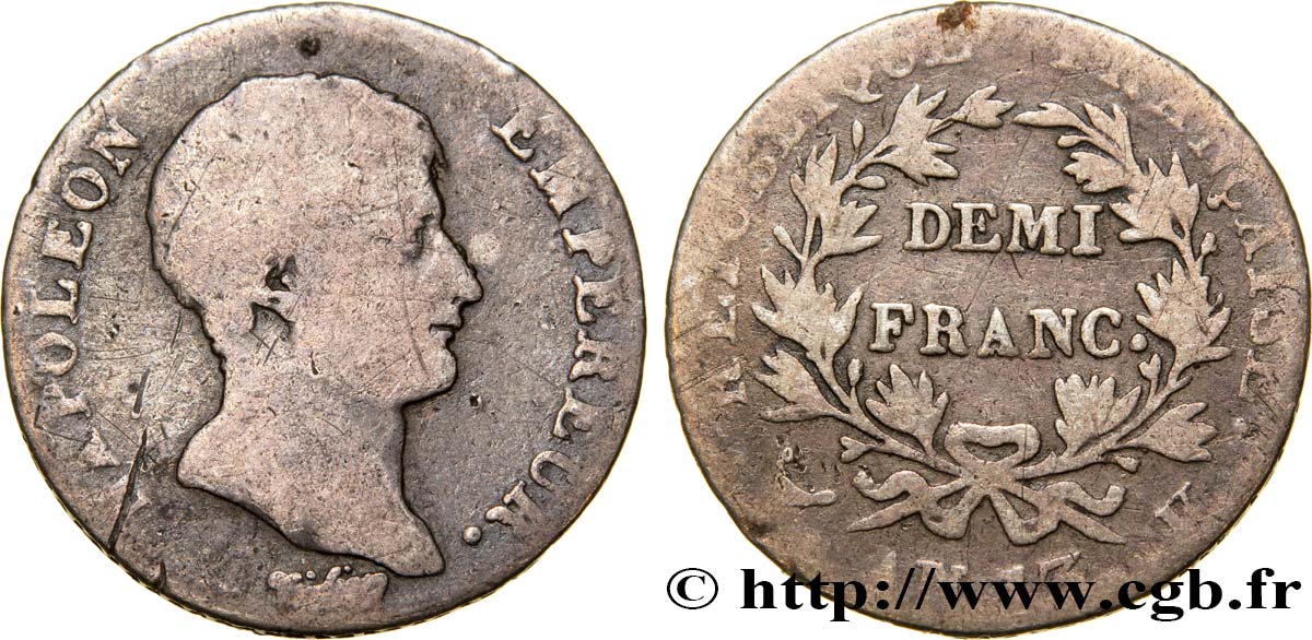 Demi-franc Napoléon Empereur, Calendrier révolutionnaire 1805 Bordeaux F.174/17 B10 