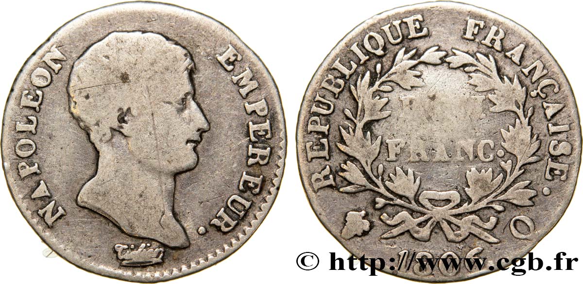 Demi-franc Napoléon Empereur, Calendrier grégorien 1806 Perpignan F.175/5 TB15 