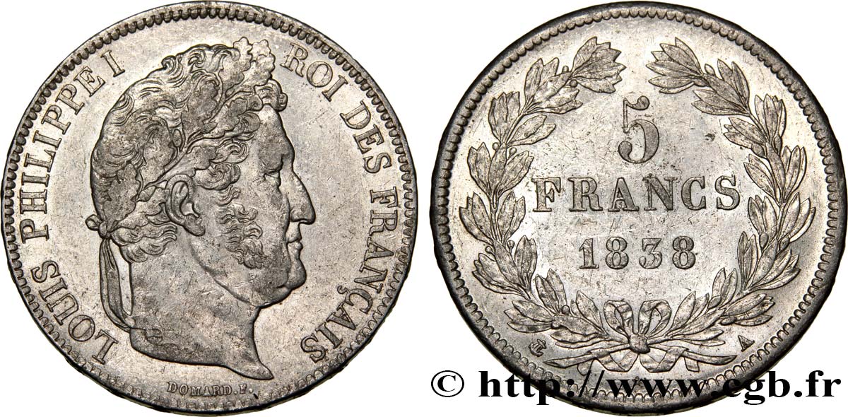 5 francs IIe type Domard 1838 Paris F.324/68 TTB48 