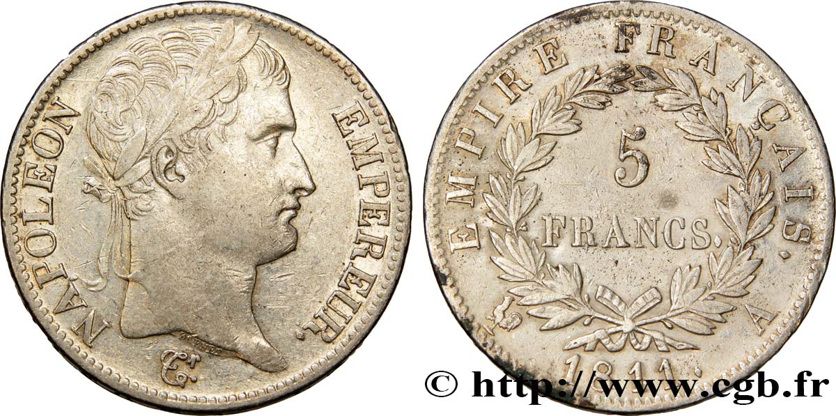 5 francs Napoléon Empereur, Empire français 1811 Paris F.307/27 AU52 