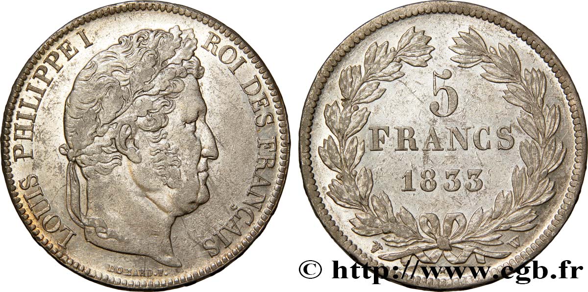 5 francs IIe type Domard 1833 Lille F.324/28 TTB48 