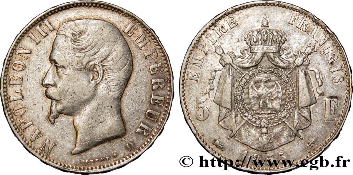 5 francs Napoléon III, tête nue 1855 Lyon F.330/5 BC30 