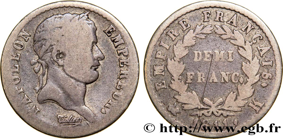 Demi-franc Napoléon Ier tête laurée, Empire français 1811 Bordeaux F.178/27 B13 