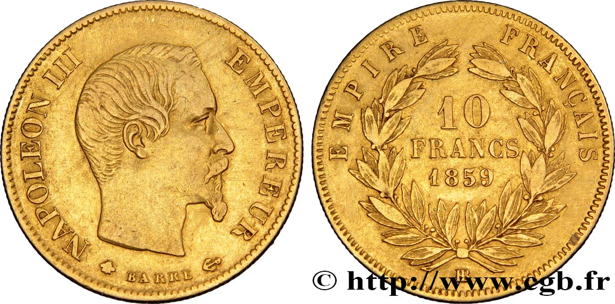 10 francs or Napoléon III, tête nue 1859 Strasbourg F.506/8 TTB45 