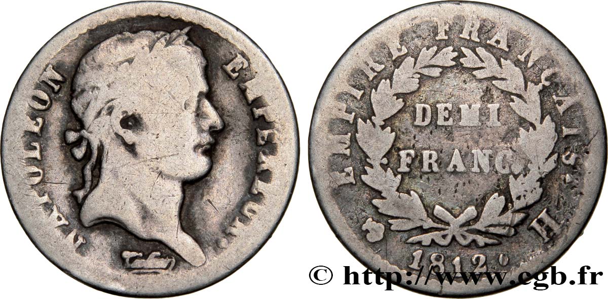 Demi-franc Napoléon Ier tête laurée, Empire français 1812 La Rochelle/Nantes F.178/38 B12 