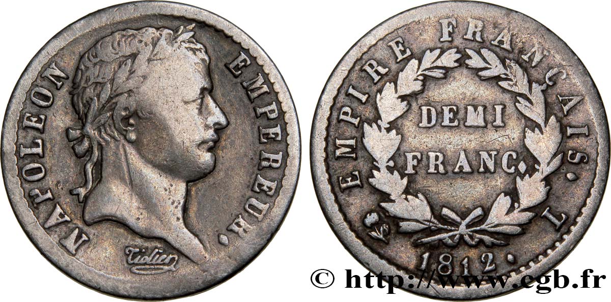 Demi-franc Napoléon Ier tête laurée, Empire français 1812 Bayonne F.178/41 TB20 