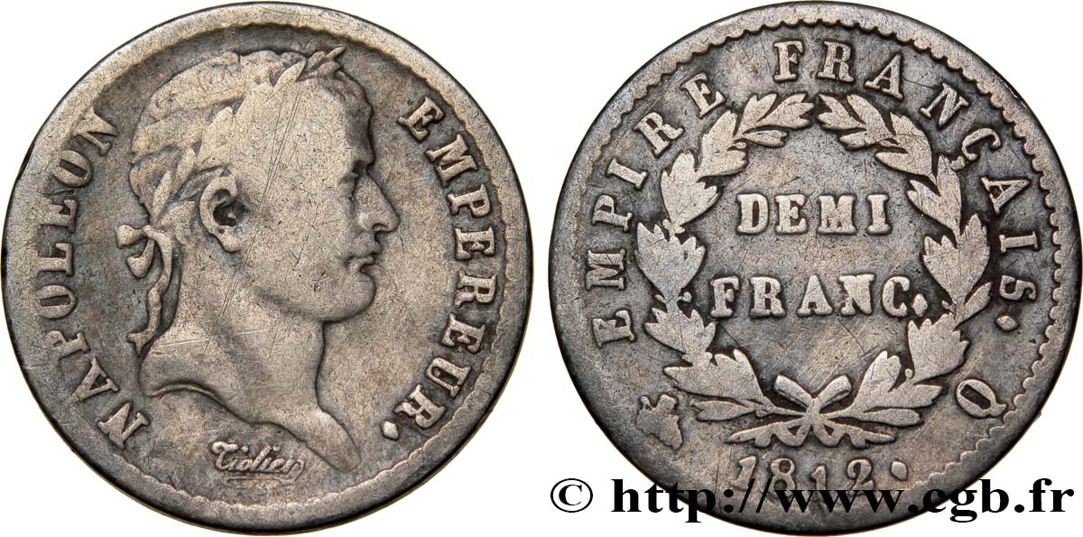 Demi-franc Napoléon Ier tête laurée, Empire français 1812 Perpignan F.178/44 S30 