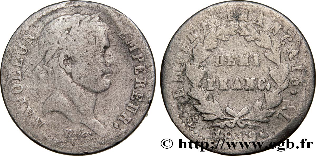 Demi-franc Napoléon Ier tête laurée, Empire français 1812 Nantes F.178/45 SGE8 