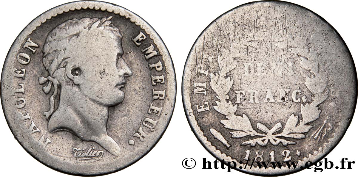 Demi-franc Napoléon Ier tête laurée, Empire français 1812 Utrecht F.178/46 F12 