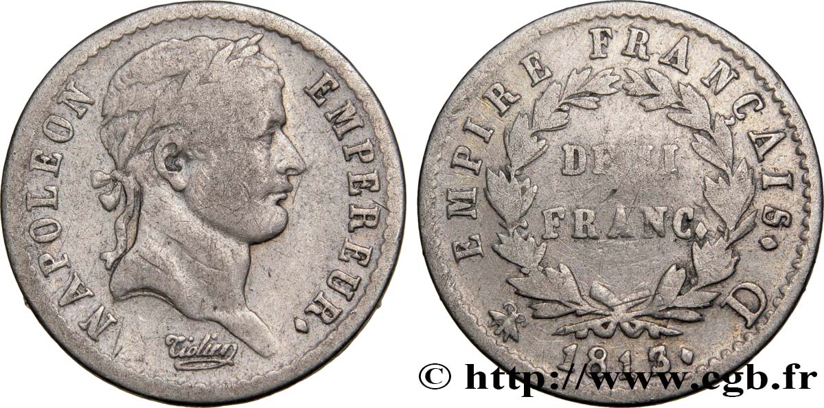 Demi-franc Napoléon Ier tête laurée, Empire français 1813 Lyon F.178/51 F18 