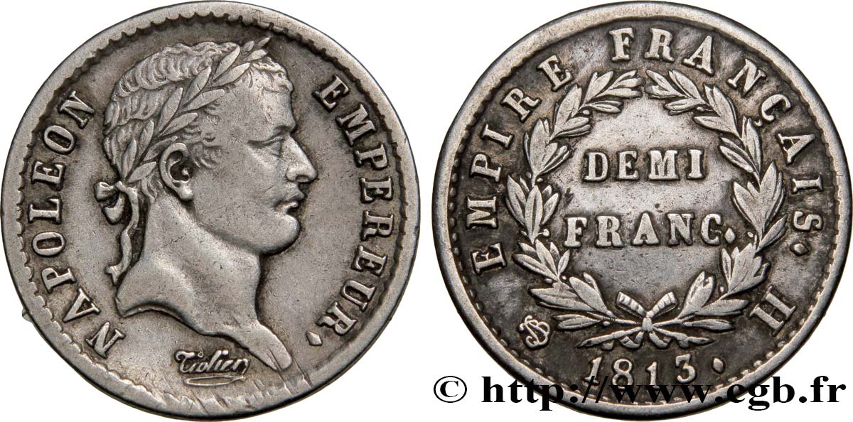 Demi-franc Napoléon Ier tête laurée, Empire français 1813 La Rochelle F.178/53 TTB48 