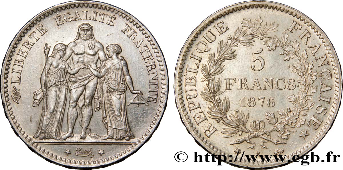 5 francs Hercule 1876 Paris F.334/17 TTB52 