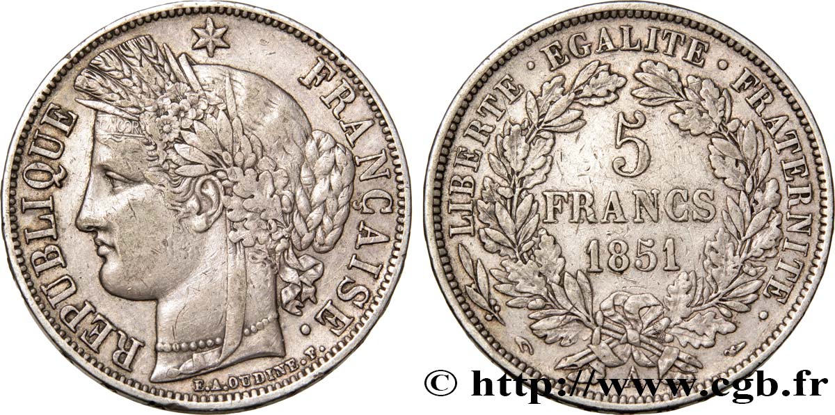 5 francs Cérès, IIe République 1851 Paris F.327/7 MBC45 
