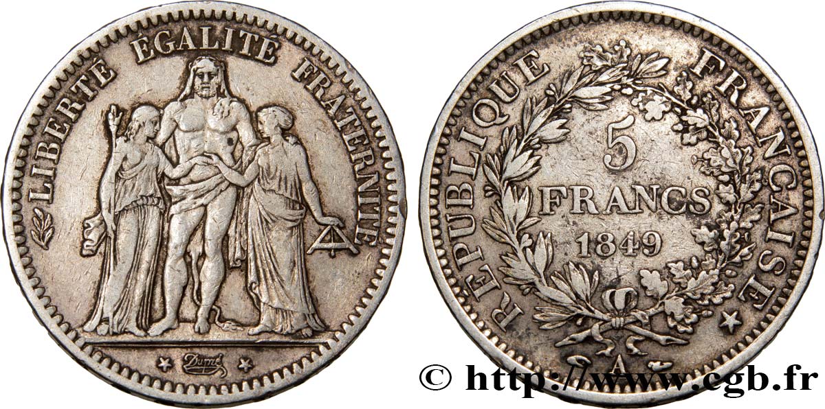 5 francs Hercule, IIe République 1849 Paris F.326/5 TB30 