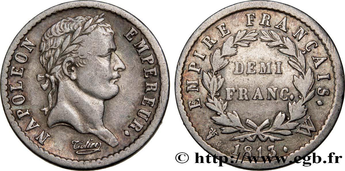 Demi-franc Napoléon Ier tête laurée, Empire français 1813 Lille F.178/62 BB40 