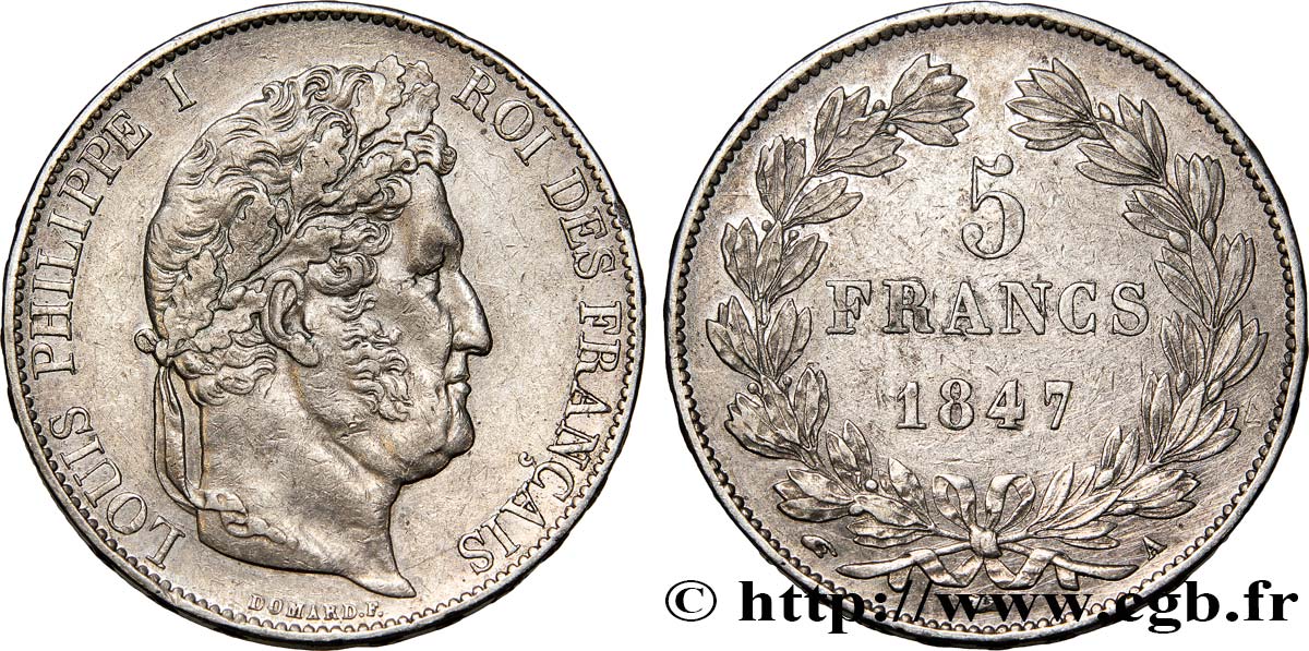 5 francs IIIe type Domard 1847 Paris F.325/14 TTB45 