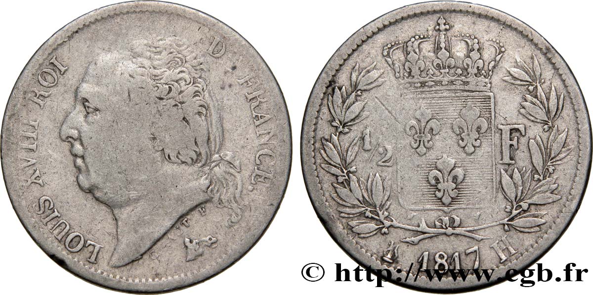 1/2 franc Louis XVIII 1817 La Rochelle F.179/11 MB20 