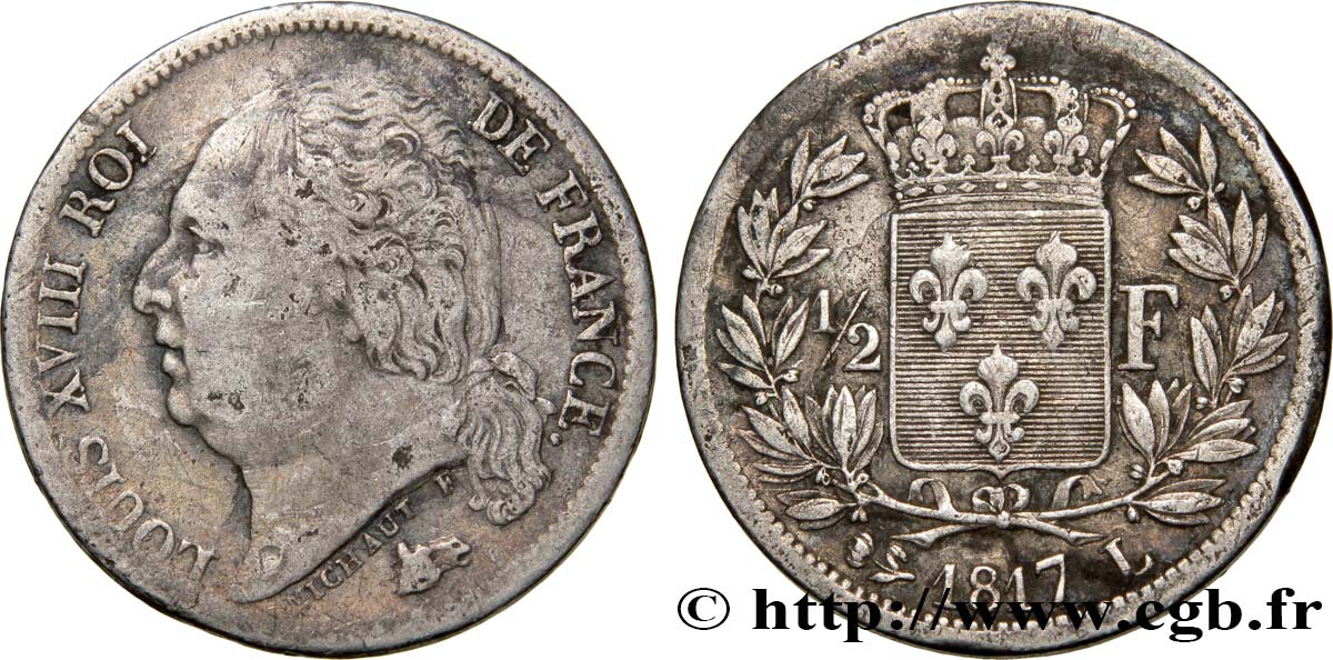 1/2 franc Louis XVIII 1817 Bayonne F.179/13 S25 