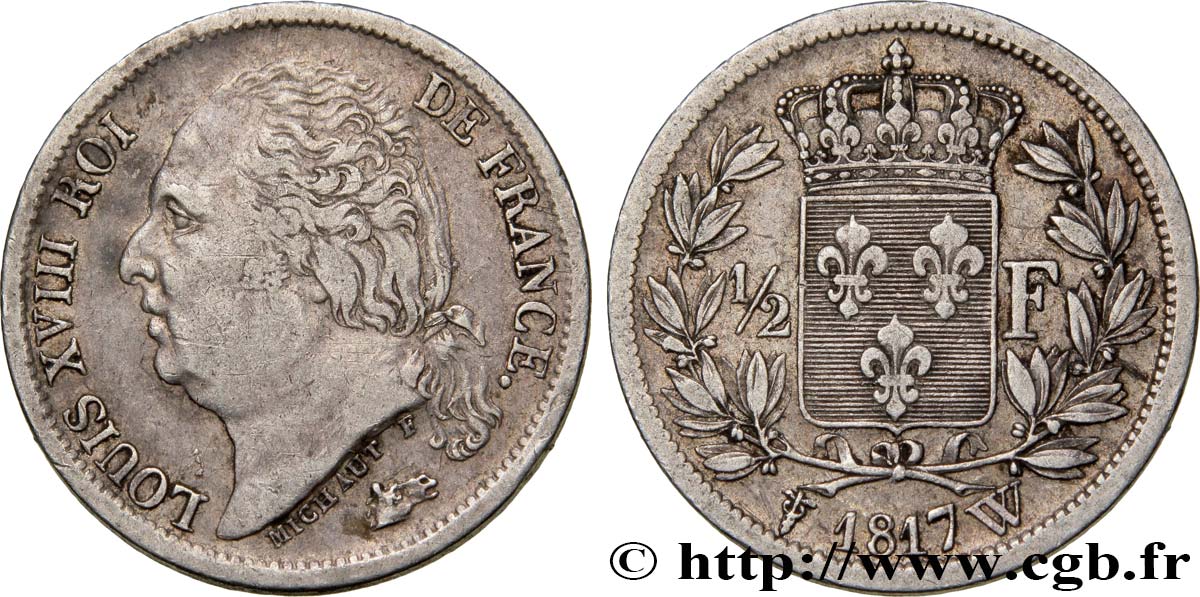 1/2 franc Louis XVIII 1817 Lille F.179/14 MBC48 