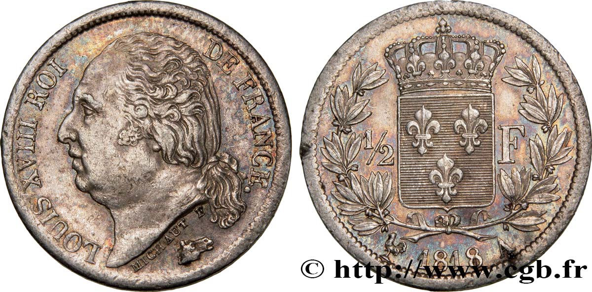 1/2 franc Louis XVIII 1818 Paris F.179/15 BB52 