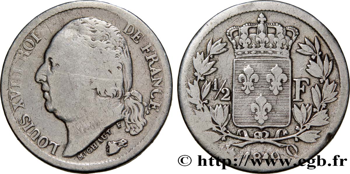 1/2 franc Louis XVIII 1819 Perpignan F.179/22 B10 