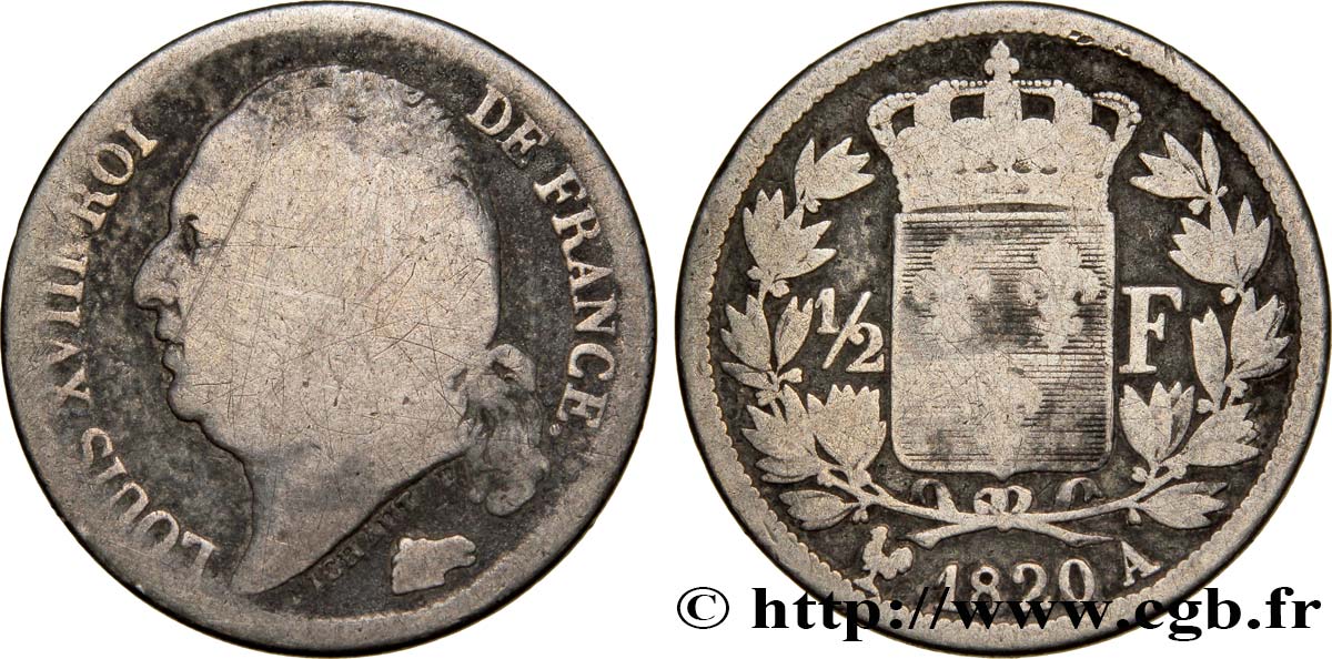 1/2 franc Louis XVIII 1820 Paris F.179/25 RC7 