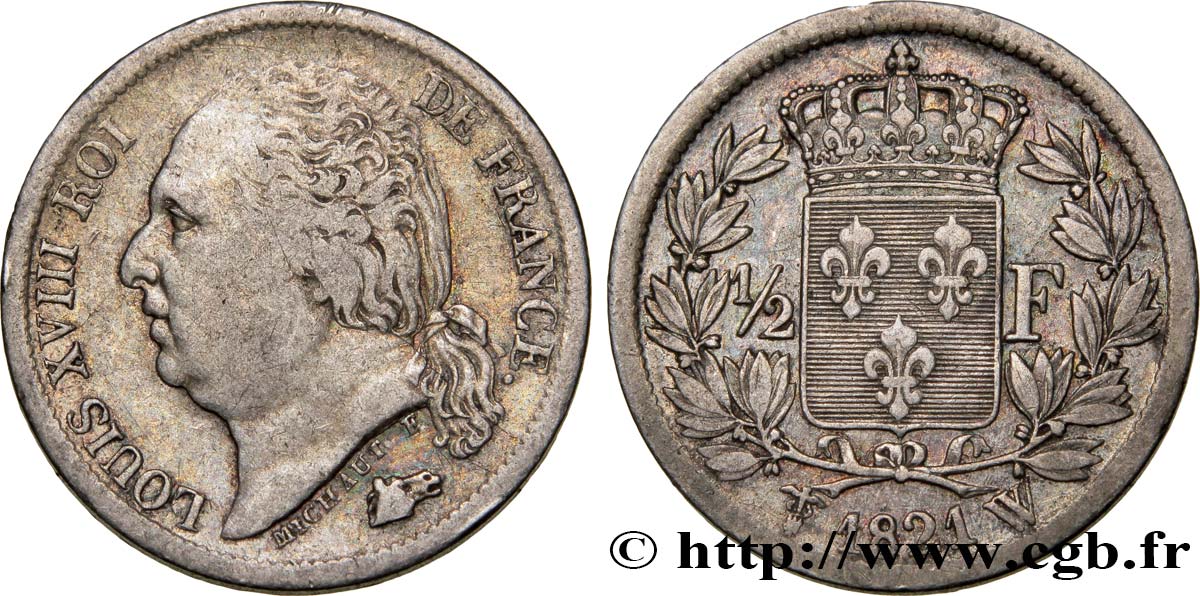1/2 franc Louis XVIII 1821 Lille F.179/29 VF28 