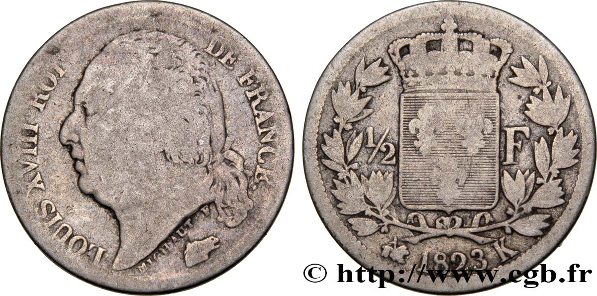 1/2 franc Louis XVIII 1823 Bordeaux F.179/38 B8 