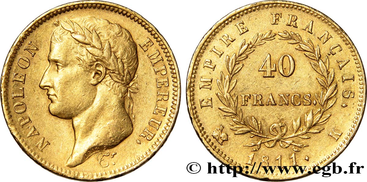 40 francs or Napoléon tête laurée, Empire français 1811 Bordeaux F.541/8 TTB48 