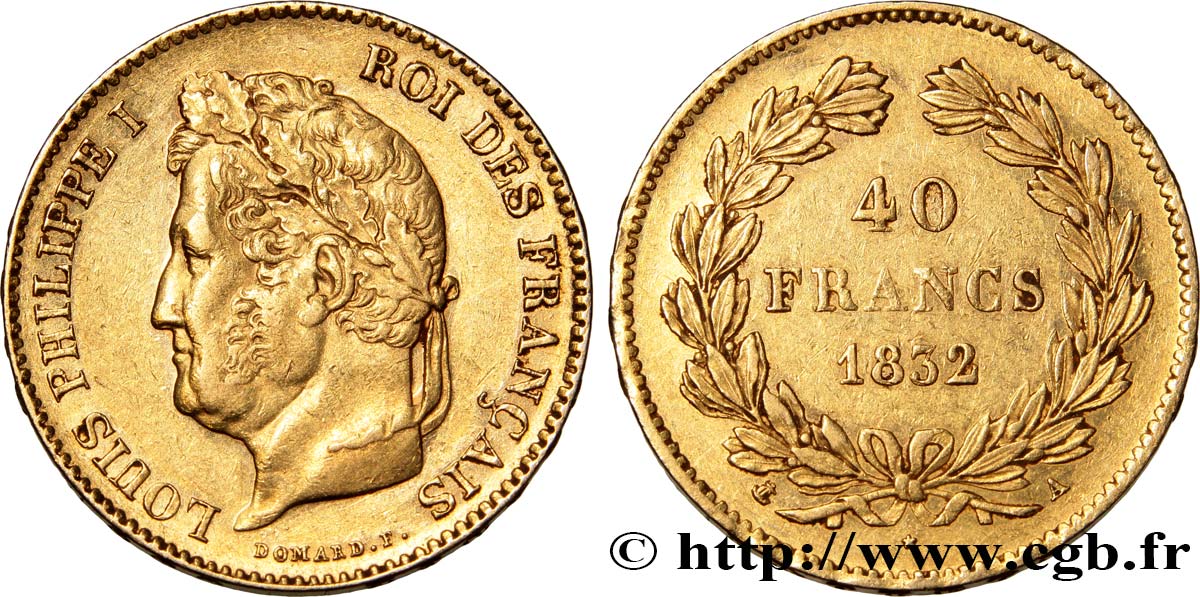40 francs or Louis-Philippe 1832 Paris F.546/3 MBC45 