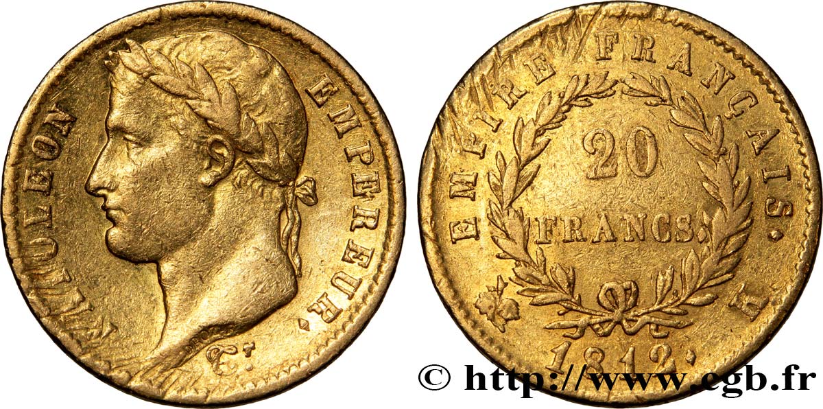 20 francs or Napoléon tête laurée, Empire français 1812 Bordeaux F.516/23 TTB45 