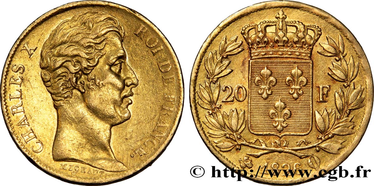 20 francs or Charles X, matrice du revers à quatre feuilles et demie 1826 Perpignan F.520/4 SS48 